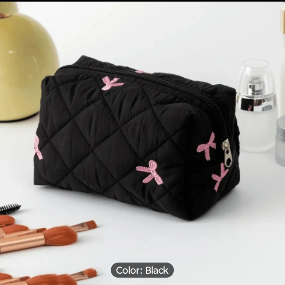 Black Quilted Women's Bag with Pink Accents
